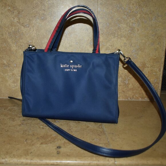 kate spade watson lane Varsity Strip Dark Blue Logo PURSE HANDBAG strap Bag - Picture 1 of 10